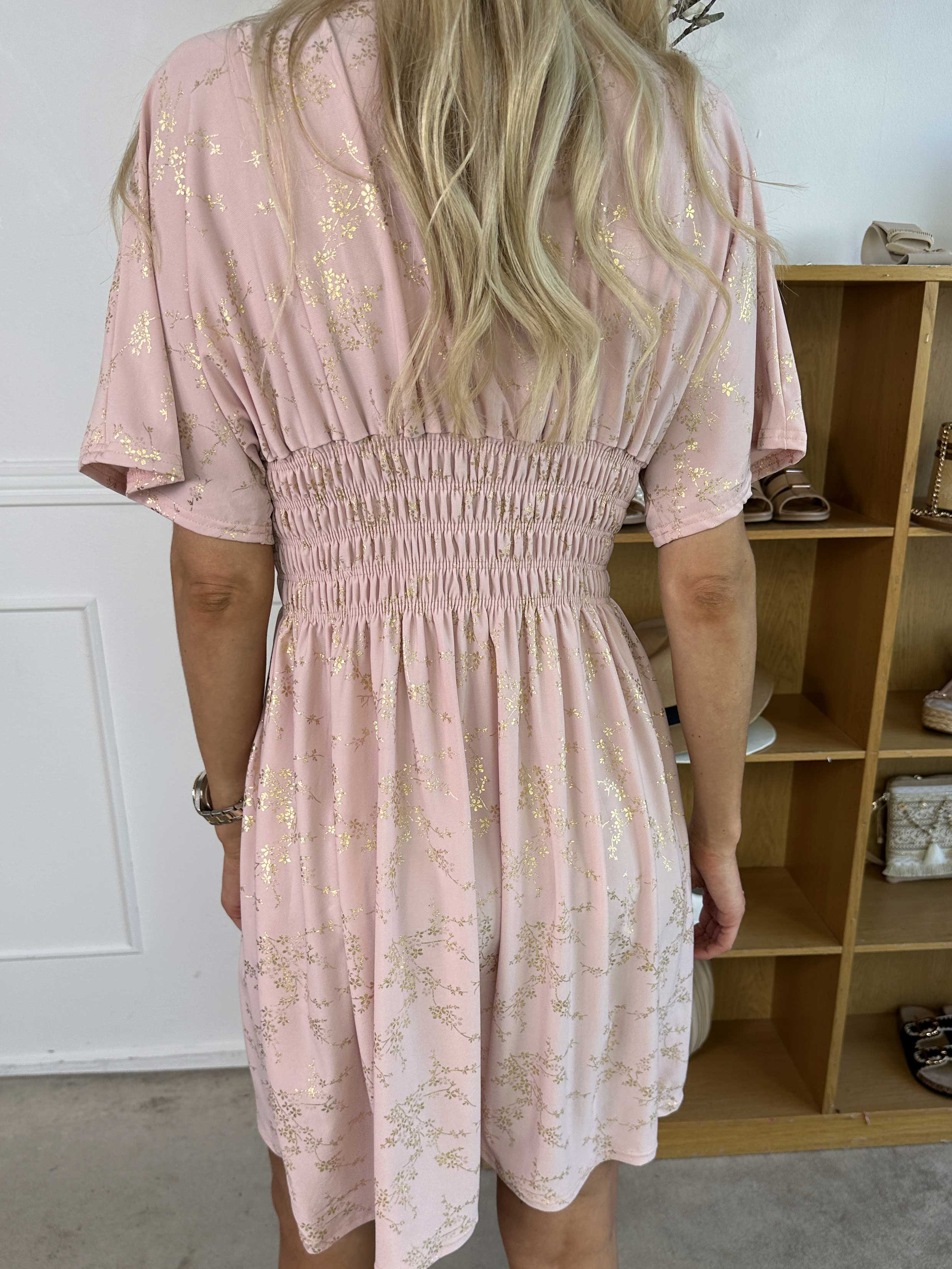 Pams Gold Short - Elastisk klänning detaljerad med guldblommor